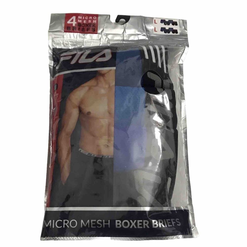 FILA  Men’s 4 Pack Bóxer Briefs Breathable Micro Mesh Black  & Blue Color Size L